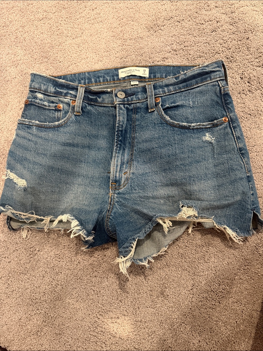 Abercrombie & Fitch Women's Distressed Denim Curve Love Shorts - Blue size 28